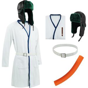 Christmas Vacation Cousin Eddie Costume Role Play White Robe Belt with Trapper Hat for Men Halloween Party, L-XL