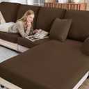 Sectional Couch Covers for Sofa Cushion L Shaped Couch Cover Washable Soft Couch Cushion Covers Stretch Sofa Slipcovers with 2 Pcs Pillowcases(4-Piece 3 Seater + 1 Chaise, Caramel)