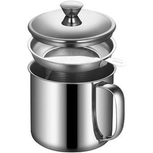 Grease Container with Fine Mesh Strainer kitchen oil storage tank pot (1.3L Stainless Steel 410) (1.3L Stainless Steel 410)