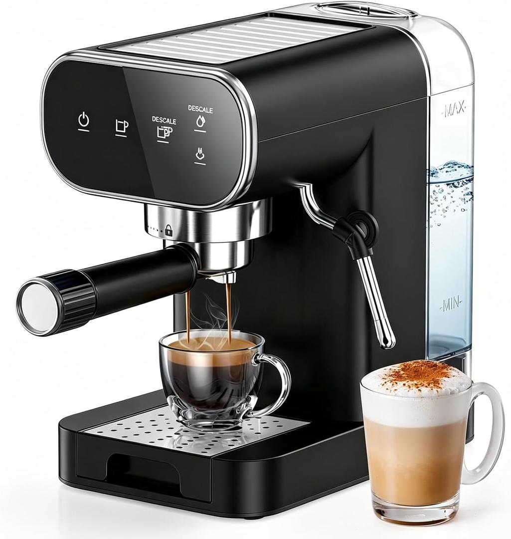 Horavie Espresso Machine 20 Bar, Home Espresso Maker with Touchscreen & Steam Milk Frother, Fast Heat-Up Coffee Machine with 48oz Removable Tank for Cappuccino, Latte, Americano, Black