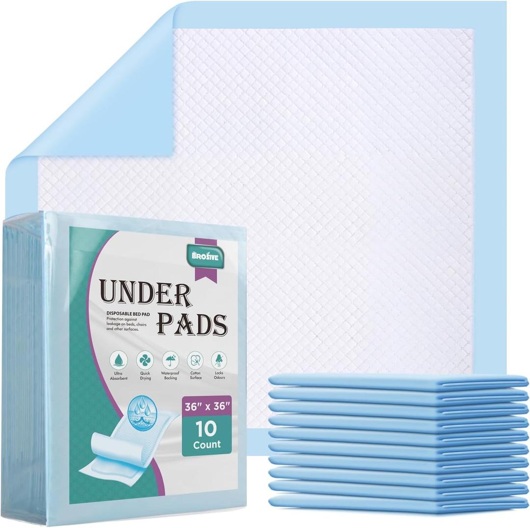 Extra Large Disposable Bed Pads for Incontinence 36" x 36" - 10 Count, Leak-Proof Chucks Pads for Adults, Kids and Pets, Absorbent Disposable Underpads, Incontinence Bed Pads Disposable for Beds (36" x 36"-10Count)