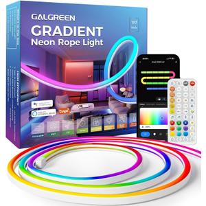 Smart LED Neon Rope Lights, WiFi Gradient RGB+IC Rope Lights Indoor with Remote, Waterproof Flexible DIY LED Strip Lights for Bedroom, Cuttable, Music Sync, Compatible with Alexa, 16.4ft