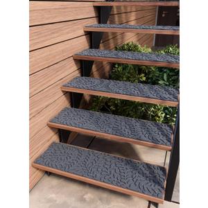FINEHOUS Outdoor Stair Treads Non-Slip 35x10 (6-Pack) Carpet Treads with Rubber Backing Floral Grey