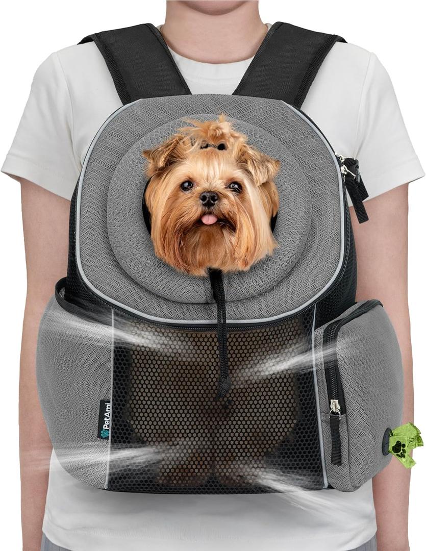 PetAmi Dog Front Carrier Backpack, Ventilated Adjustable Dog Pet Cat Chest Carrier Backpack, Dog Carrier for Hiking Camping Travel, Small Dog Puppy Medium Cat Carrying Bag, Max 14 lbs, Grey (Large (16.5x10x17))