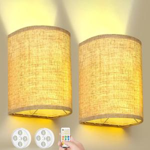 Dexnump Rechargeable Wall Sconce Set of 2, 1000mAh Wireless Wall Picture Light Lamp for Bedroom, 13 Colors, 100Lumen, Adjustable Brightness, Timer