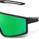 Sports Baseball Cycling Sunglasses for Men:Polarized Sunglasses for Women Youth UV400 Protection Running Sunglasses - Black Frame Green Lens, Large