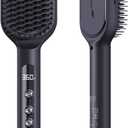 LANVIER Hair Straightener Brush, Ionic Straightening Brush with Infrared, Wide Plate Heated Smoothing Comb with Negative Ions, 32 Temps, Dual Voltage, Flat Iron Comb Styler for All Hair Type (Black)