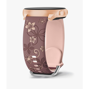 Floral Engraved Bands Compatible with Samsung Galaxy Watch 7 FE 6 5 4 40mm 44mm,Galaxy Watch 5 Pro 45mm,Watch 4 Classic, Active 2 Band,Galaxy Watch 3,20mm Soft Silicone Two-Tone Watch Strap Women