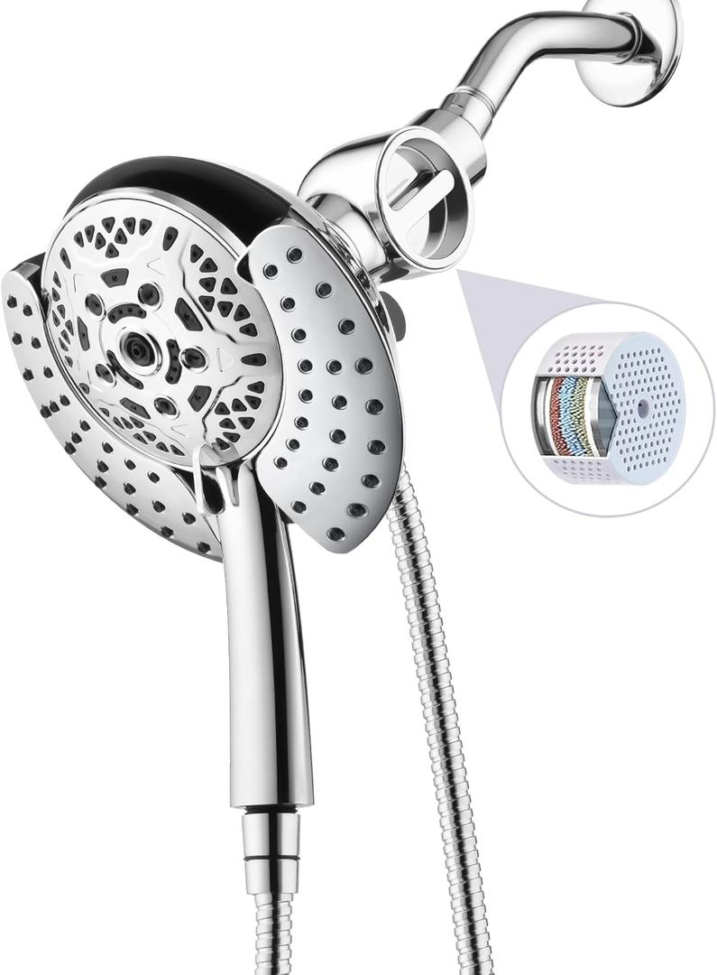 2-in-1 Filtered Shower Head with Handheld: Dual Shower Heads with Rain Shower & Handheld Shower Head, 10-Mode Detachable Shower Head with Massage Spray, Shower Trim Systems (Chrome)