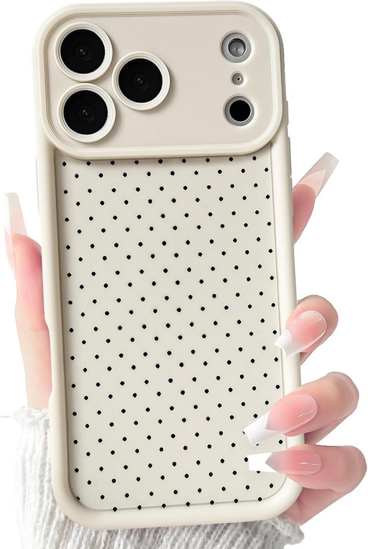 NITITOP Compatible for iPhone 17 Pro Case Vintage Cute Little Polka Dots Pattern for Women Men Girls Boys Full Camera Lens Slim Shockproof Protective Phone Cover - White