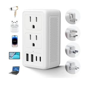 2000W 220V to 110V Voltage Converter US to Europe for Hair Dryer, International Universal Travel Adapter with Type C A G I, Converter for European Travel with 2 USB-A 2 Type C (White)