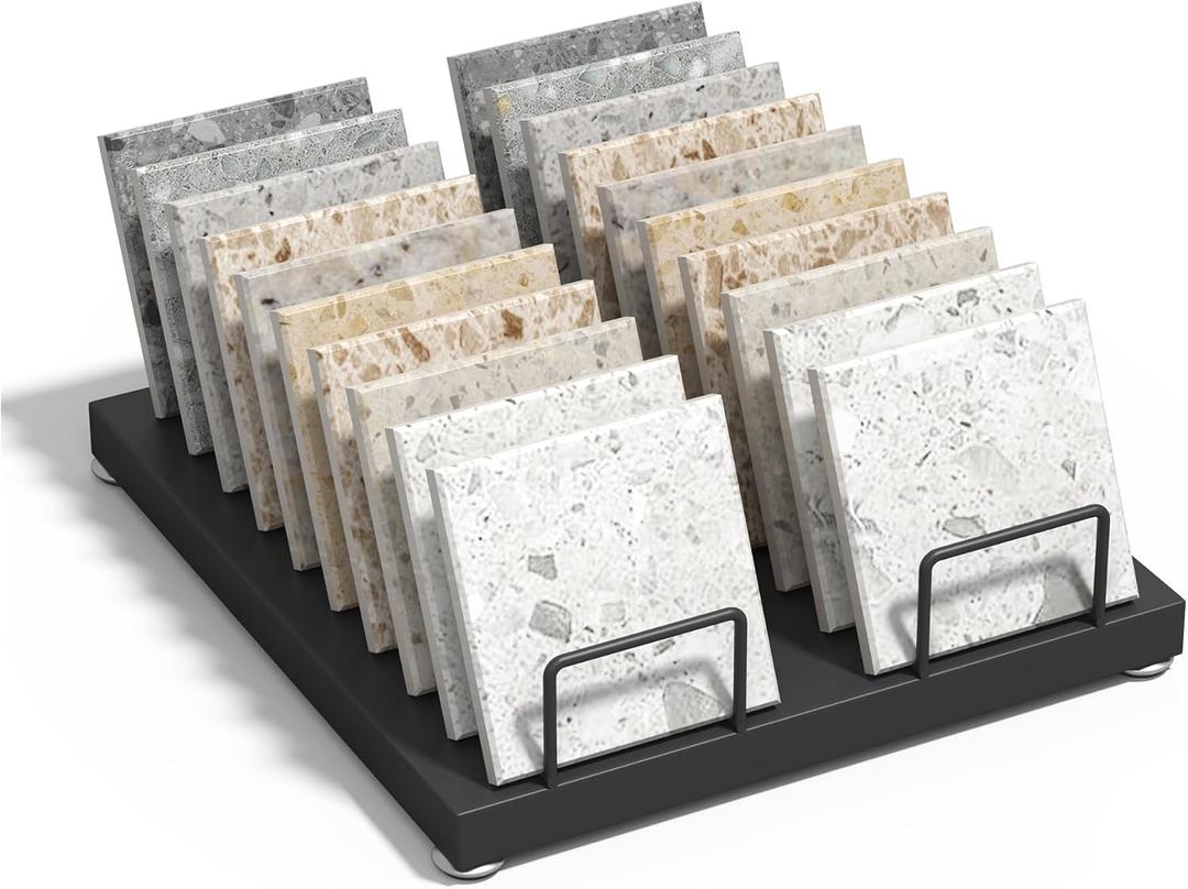 Countertop Tile Sample Display Rack, Metal 20 Card Slots Tile Display Stand, Portable Ceramic Sample Holder Stand, Small Tiles Sample Storage Rack Tile Sample Organizer for Vendors Retail Counter