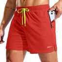 Pudolla Men's Workout Running Shorts with Zipper Pockets 5" Lightweight Quick Dry Athletic Gym Mesh Shorts no Liner(red Medium) (Red, M)