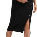 Women's Maternity Skirt Button Front Knitted Split High Waisted Pregnancy Pencil Skirt Black Small