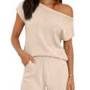 Tankaneo Womens Off The Shoulder 2 Piece Outfits Sweater Sets Shorts Casual Matching Lounge Sets 2025 XL