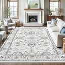 Madane 8x10 Area Rugs for Living Room, Vintage Washable Rug with Non-Slip Backing, Soft Floral Print Large Foldable Thin Floor Carpet for Bedroom Dining Room, Iron Gray/ Ivory