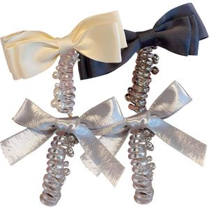 4-Piece No Damage Soft Elastic Spiral Hair Ties, Telephone Cord Ties with Bowknot and Pearl, Coil Bands for Ponytail, Braided Elegant Hairstyles, Women's Accessories Gift