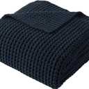 Bunnikins & Clover Navy Blue Throw Blanket for Couch, Knitted Blue Blanket Throw 50''x60'', Super Soft Waffle Navy Throws for Chair Sofa Home Decor