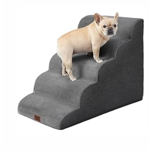 EHEYCIGA Curved Dog Stairs Ramp for High Beds 19.7" H, 4-Step Dog Steps for Small Dogs and Cats, Pet Stairs for High Bed Climbing, Non-Slip Balanced Pet Step Indoor, Grey