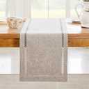 Burlap Style Farmhouse Table Runner, 13 x 36 Inch Coffee, Rustic Geometric Hollow Table Runners 36 Inches Long for Dresser Table Everyday Use, 13x36 Inches, Coffee