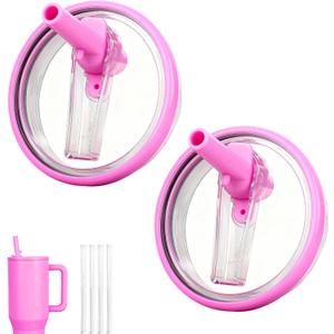 32oz Flip Straw Lid for HydroJug Traveler, Leak Proof Top Cap Replacement for HydroJug Tumbler, BPA-Free Dishwasher Safe Leak Resistant Cap with 4 Straws, Lids Accessories for Hydro Jug, Purplepink*2