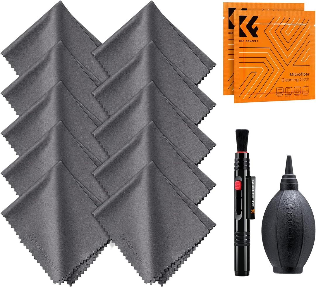 K&F Concept 10 Pack Lens Cleaning Cloth15cm x 18 cm, 4-in-1 Camera Cleaning Kit with Lens Brush Pen, Rocket Air Blower, Microfiber Cleaning Cloth