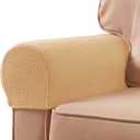 SUBRTEX Stretch Couch Arm Covers Set of 2, Checkered Sofa Arm Slipcovers, Anti-Slip Armrest Covers for Recliner and Armchairs, Pet Proof, High Stretchy, Hook & Loop Tape, Brown Khaki
