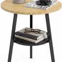 Round End Table, 2-Tier Side Table with Storage Shelf for Small Spaces, Nightstand for Living Room, Bedroom, Metal Frame & Wood Top, Oak, 15.4" x 15.4" x 21.6"