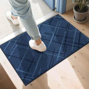 COSY HOMEER Front Door Mat Low Profile Non-Slip Doormat for Entryway, Absorbent Dirt Trapper Washable Entrance Mat, Sturdy Polyester Doormats (32"x20", Blue) (2'8" x 1'8" (Rectangular))