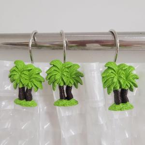 Decorative Coconut Tree Resin Shower Curtain Hooks for Bathroom Set of 12 Green Tree Shower Curtain Rings S/12