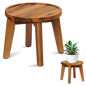 Demigo Indoor Plant Stand, Acacia Wooden Decorative Plant Shelf with SpillProof Tray, Stable 8” Tall Flower Holder for Heavy Pots, Gardening Display for Decor Living Room Patio  Dark Brown