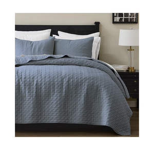 palassio Blue Grey 100% Cotton Quilt California Cal King Size Bedding Sets with 2 Pillow Shams, Oversized Lightweight Bedspread Shabby Chic Coverlet, Soft Bed Cover for All Season, 3 Pieces
