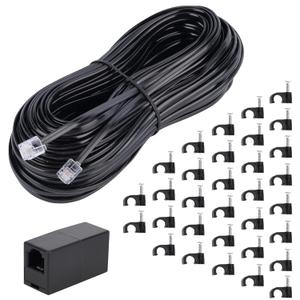 Telephone Extension Cord Phone Cable Line Wire, with Standard RJ11 Plug (100FT-Black)