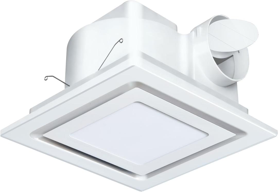 10" Ultra Quiet Bathroom Exhaust Fan with LED Light, Ceiling Mount, 1.0 Sones 110 CFM, 4" Duct, 8x8 Mount.