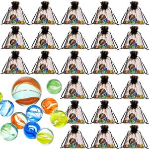Lewtemi 24 Set Glass Marbles Operation Christmas Items Assorted Colors Shooter Marbles with Black Drawstring Storage Bag Cat Eye Mix Set Indoor Outdoor Game Party Favor for Bounce, DIY Home Decoration