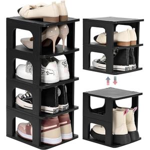 TRZZ 5-1, Tier Small Shoe Rack Organizer, Plastic, Black