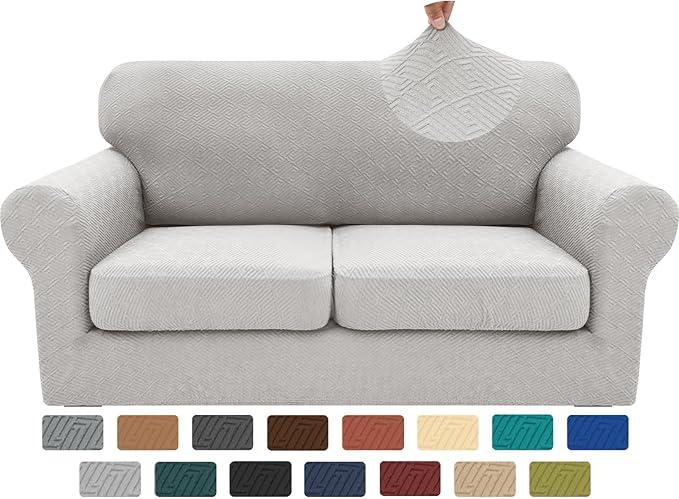 XINEAGE New 3 Pieces Couch Covers for 2 Cushion Sofa Super Stretch Loveseat Slipcover Pet Dog Universal Slip Cover Anti Slip Love Seat Furniture Protector (Peacock Blue, 55"69")