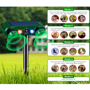 2025 Ultrasonic Animal Repeller Outdoor, Solar Animal Repellent with Motion Sensor & Flashing Light, Bird Deterrent, Cat,Squirrel,Deer,Dog,Raccoon,Rodent,Skunk,Rabbit Repellent for Yard Garden (Green)
