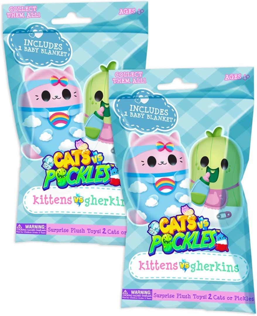 Kittens vs Gherkins - Mystery Bag - Contains 2 Pairs of 3" Bean Filled Plushies! Collect These as Stocking Stuffers, Fidget Toys or Sensory Toys. Great for Kids, Boys, & Girls - Collect Them All