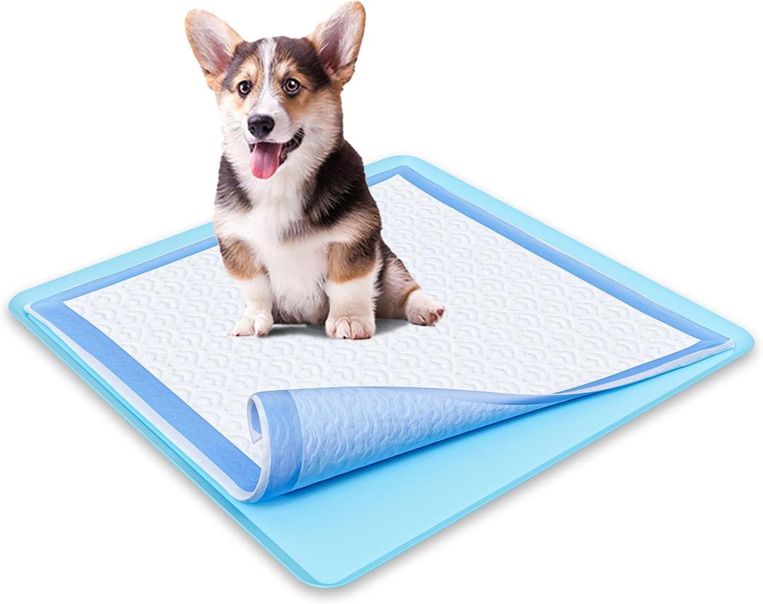 TidyFriend Dog Pee Pad Holder Tray - Fits Up to 24 x 24 Pee Pad Holder for Dogs - Stable Grip, Raised Edges, Quick-Wipe Silicone Surface Dog Pad Holder for Indoor Flooring Protection (Sky Blue)