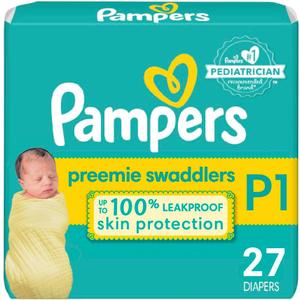 Pampers Baby Diapers - Swaddlers - Size P1, 27 Count, Ultra Absorbent Disposable Preemie Diaper (Preemie)
