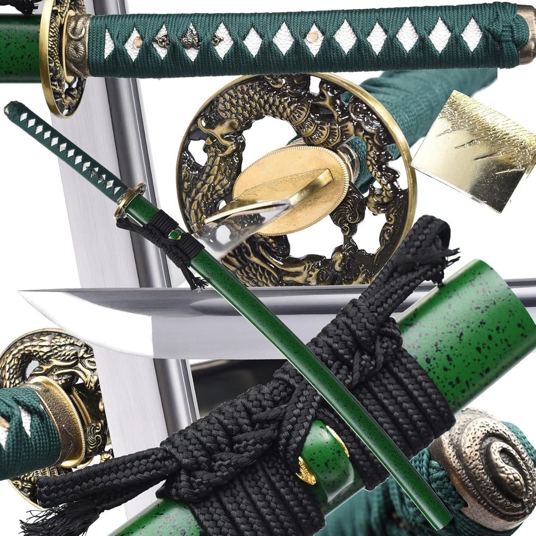 Dragon-Alloy Samurai Sword - High Carbon Steel Sharpened Blade, Dark Green Tsuka with Solid Wood Saya, Collectible Artisan Katana (71 Centimeters)