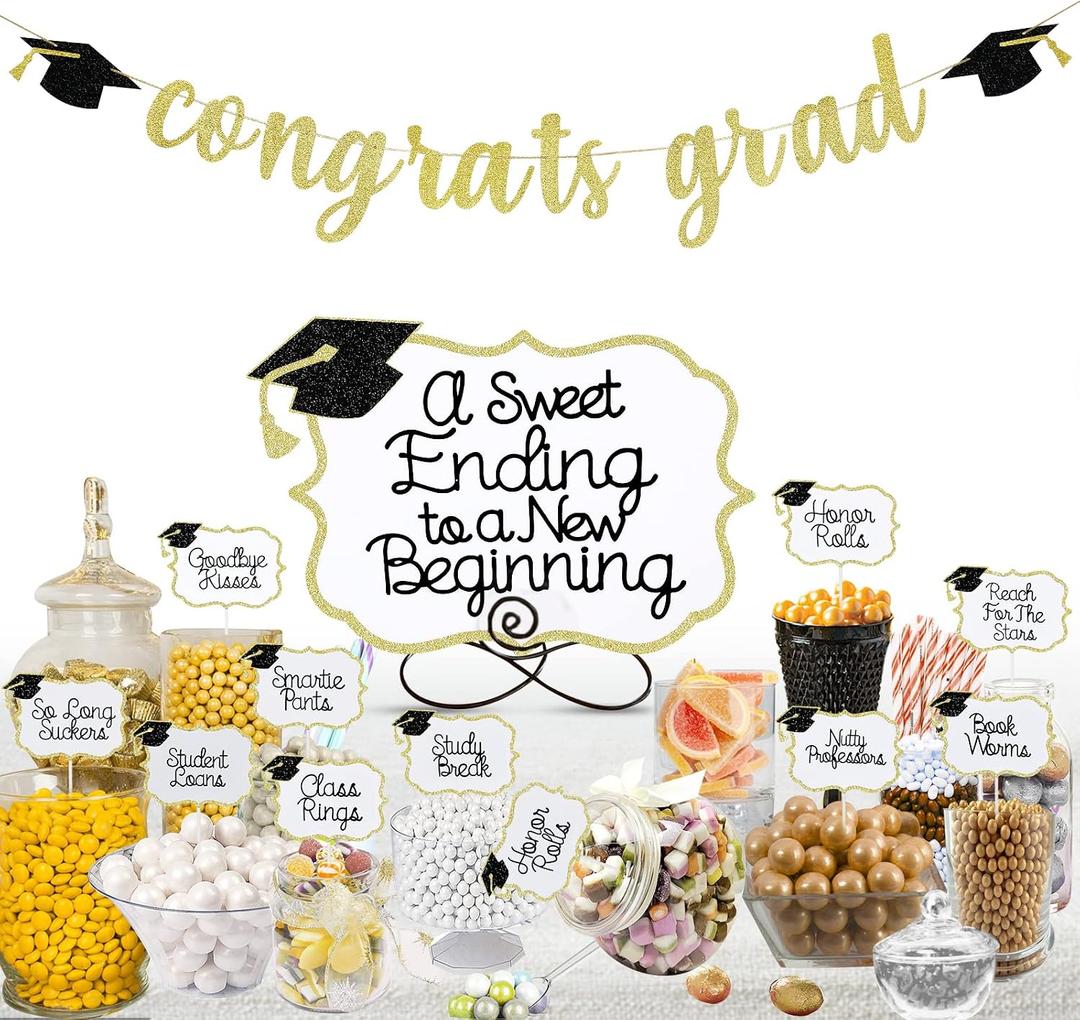 Gold 2026 Graduation Candy Bar Signs Graduation Table Candy Buffet Labels for 2026 Graduation Dessert Food Label Table Party Decorations Gold