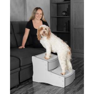 Pet Gear Easy Step II Extra Wide Pet Stairs, 2 Step for Dogs/Cats up to 200 pounds, Removable/Washable Carpet, Easy Assembly (No Tools Required), Fog