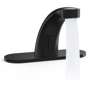 PRIMSOPH Automatic Motion Sensor Hands Free Electronic Infrared Smart Commercial Touchless Bathroom Sink Faucet with Cover Plate Temperature Mixer Battery or Plug-in Powered Matte Black