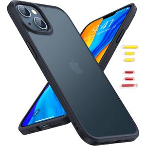 TORRAS Guardian Shockproof for iPhone 13/14 Case, [Military-Grade Drop Tested] Durable Protective Matte Hard PC Back Slim Thin DIY-Buttons for iPhone 13/14 Case, Translucent Black