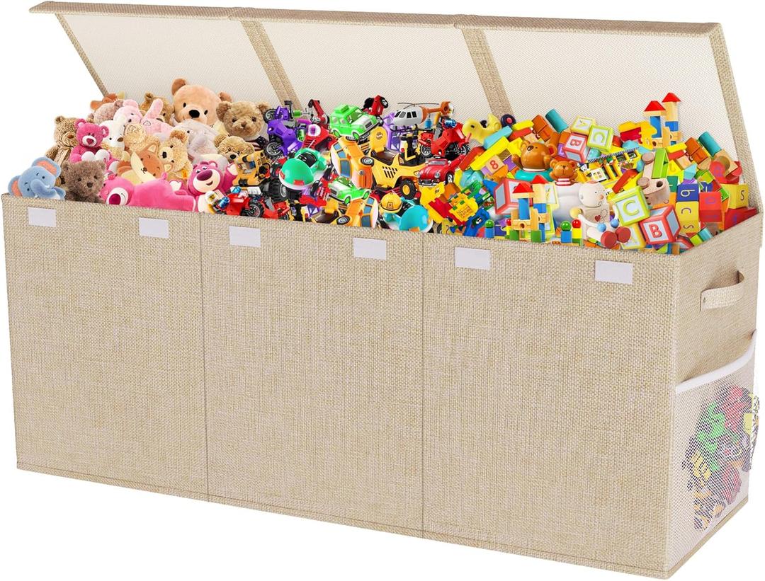 Mabahoo Extra Large Toy Box, Collapsible Sturdy Kids Toy Chest for Boys, Girls, 40"x14"x16" Storage Organizer Toddler Storage Bins with Lids, Toybox Basket for Living Room, Bedroom, Nursery, Beige