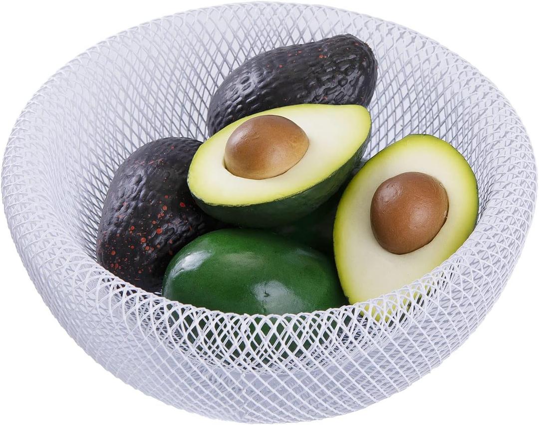 IBWell Metal Wire Woven Fruit Storage Bowl Basket for Kitchen, Large Black Mesh Fruit Stand, for Apple, Pineapple, Banana, Orange, Lemon, Pear, Strawberry, Watermelon (White, Small)