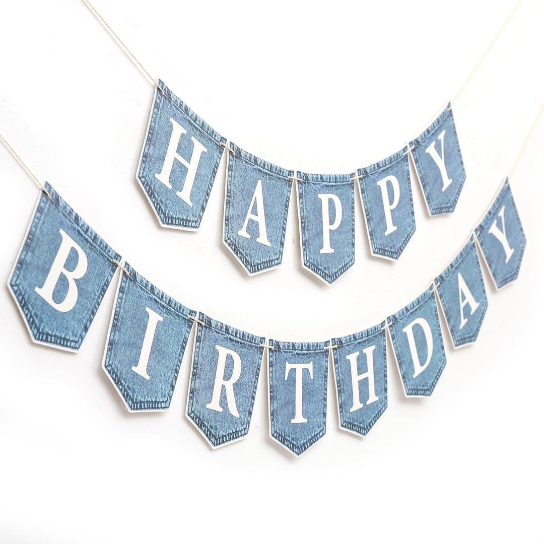 Happy Birthday Blue Jean Banner - Blue Jean First/1st Birthday Decoration,Western Baby Boy Shower Banner,Jeans Themed Banner Decoration