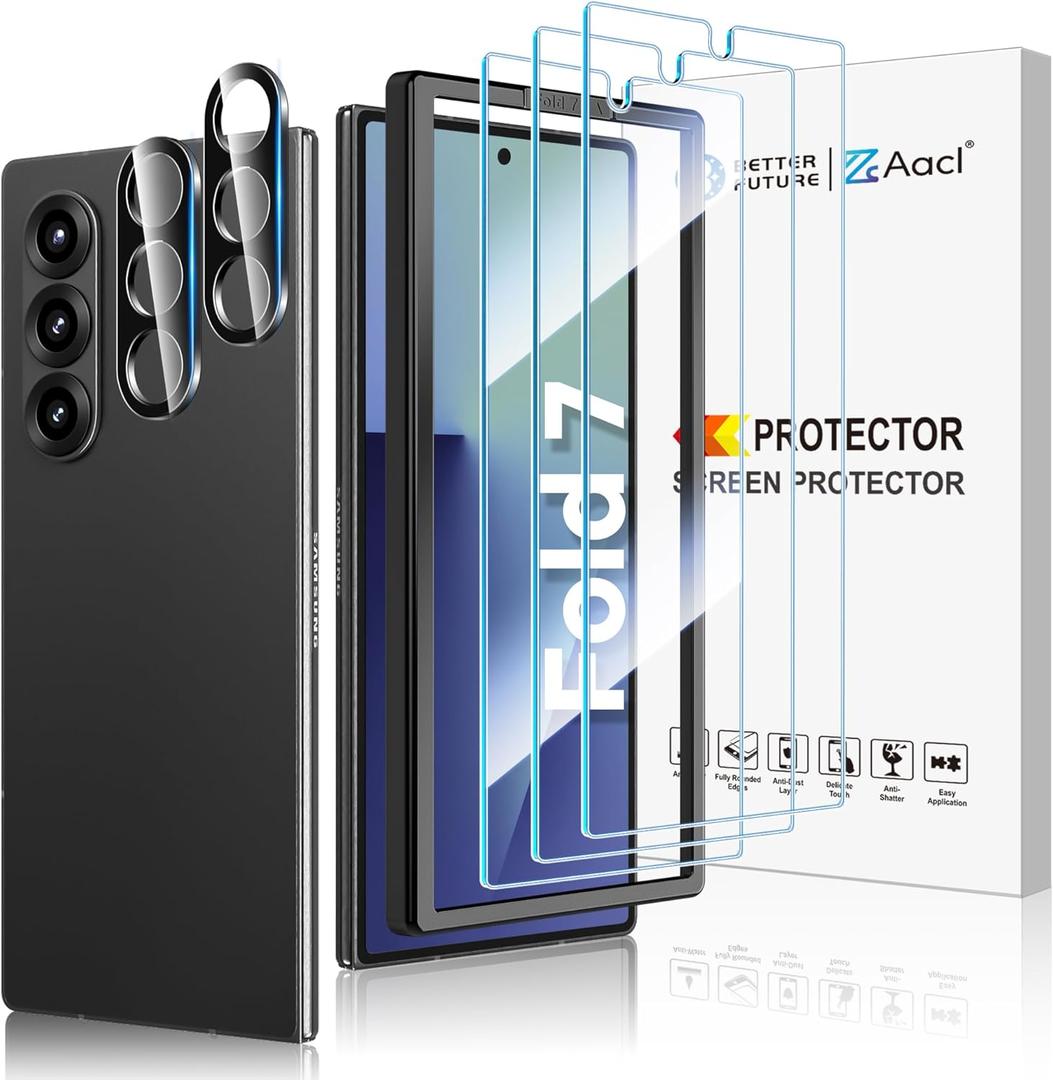 AACL 3 Pack Galaxy Z Fold 7 Screen Protector Tempered Glass [Front Screen Only]+ 2 Pack Camera Lens Protector for Samsung Galaxy Z Fold 7 5g, Anti Scratch, Hd Clear, Bubble Free 